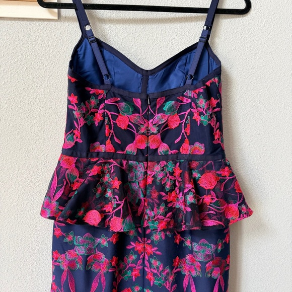 Marchesa Notte Pink and Navy Floral Bustier Top Peplum Dress - Picture 7 of 11